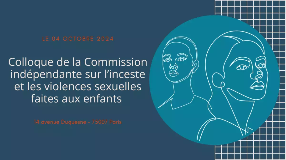 L'image représente deux visages en ligne graphique dans un rond bleu clair sur fond foncé. Elle comprend le titre du colloque et sa date. 